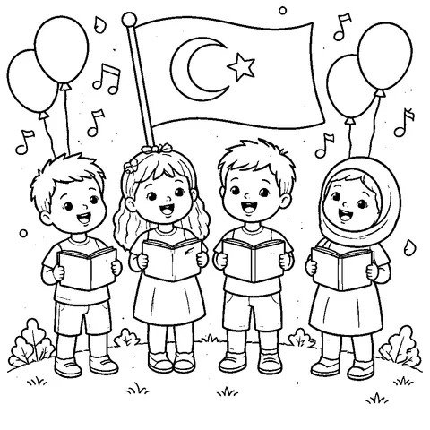 23 Nisan Çocuk Korosu, yazdırılabilir siyah beyaz boyama sayfası