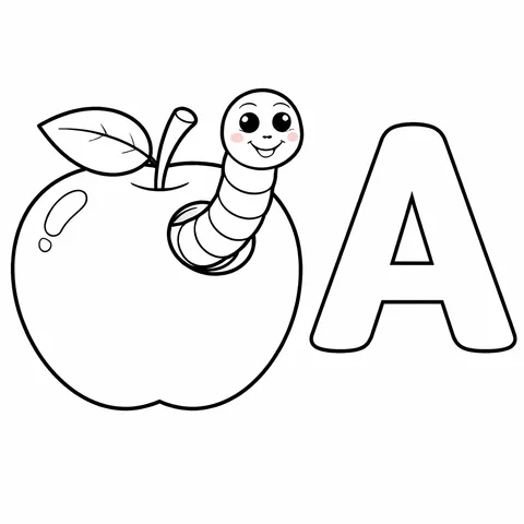 Alphabet Apple, printable black and white coloring page