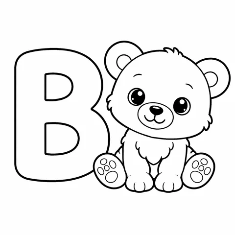 Alphabet Bear, printable black and white coloring page