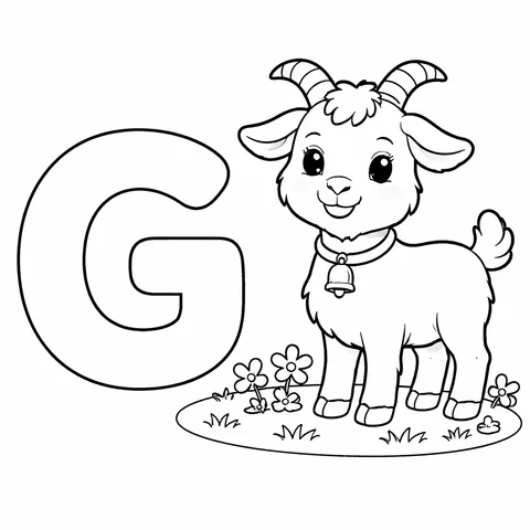 Alphabet G Goat, printable black and white coloring page