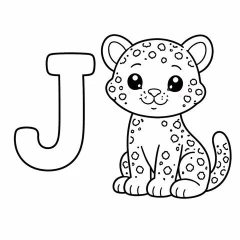 Alphabet J Jaguar, printable black and white coloring page