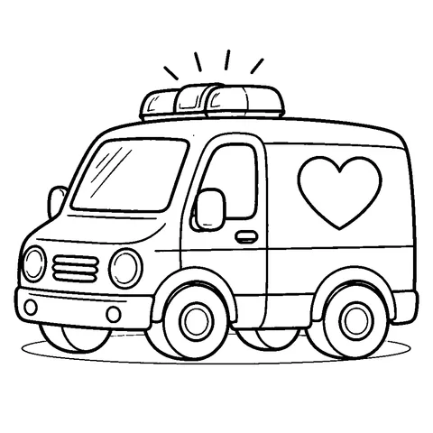 Ambulance with Heart, printable black and white coloring page