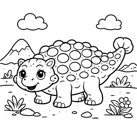 Gülen Ankylosaurus, yazdırılabilir siyah beyaz boyama sayfası
