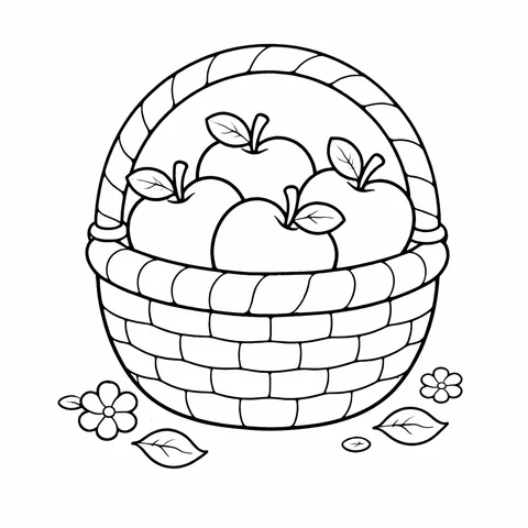 Basket of Apples, printable black and white coloring page
