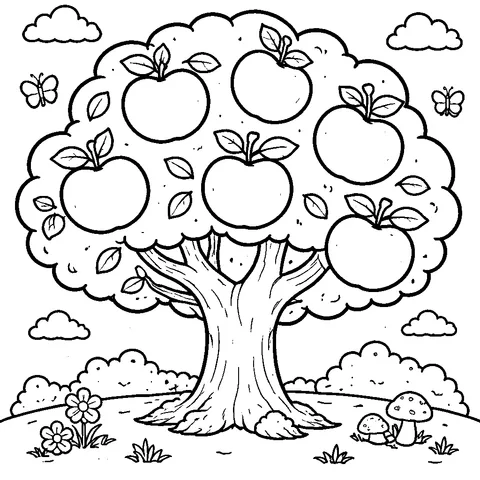 Apple Tree, printable black and white coloring page