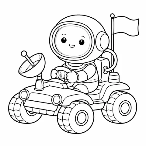 Astronaut On Moon Rover, printable black and white coloring page