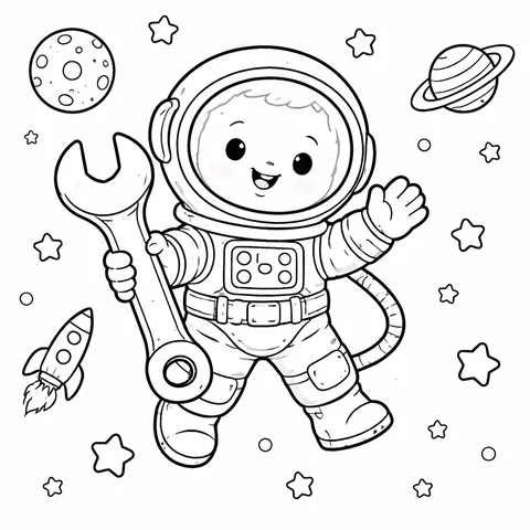 Astronaut Spacewalk Tool, printable black and white coloring page