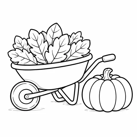 Autumn Wheelbarrow, printable black and white coloring page