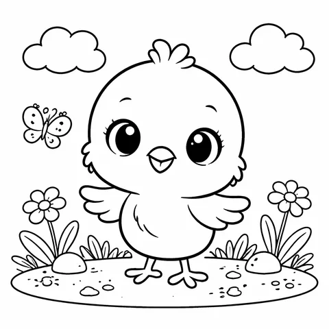 Baby Bird, printable black and white coloring page