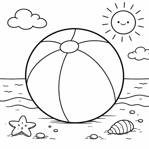 Beach Ball, printable black and white coloring page