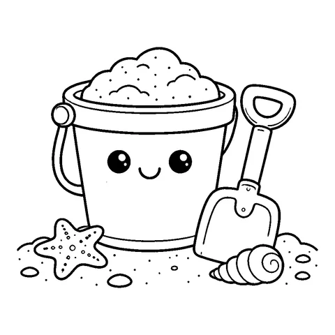 Beach Bucket and Shovel, printable black and white coloring page