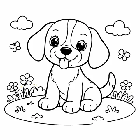 Beagle Puppy, printable black and white coloring page