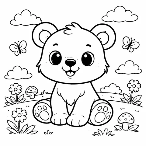Bear Cub, printable black and white coloring page