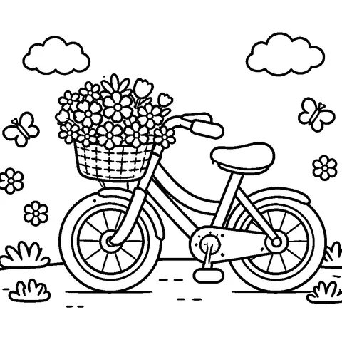 Bicycle with Basket, printable black and white coloring page
