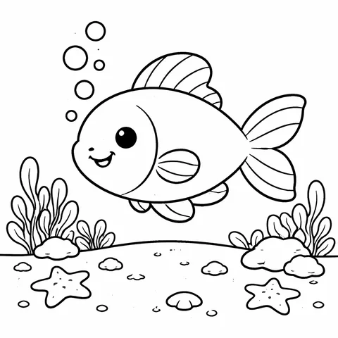 Big Friendly Fish, printable black and white coloring page