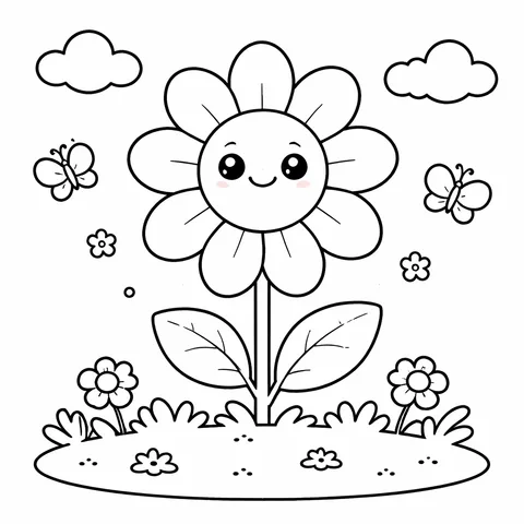 Big Happy Flower, printable black and white coloring page
