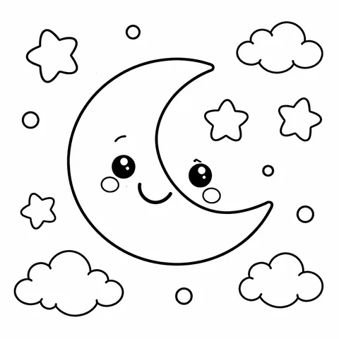 Big Smiley Moon, printable black and white coloring page