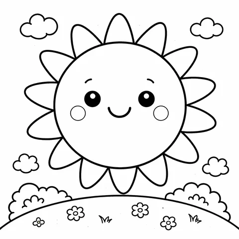 Big Smiley Sun, printable black and white coloring page