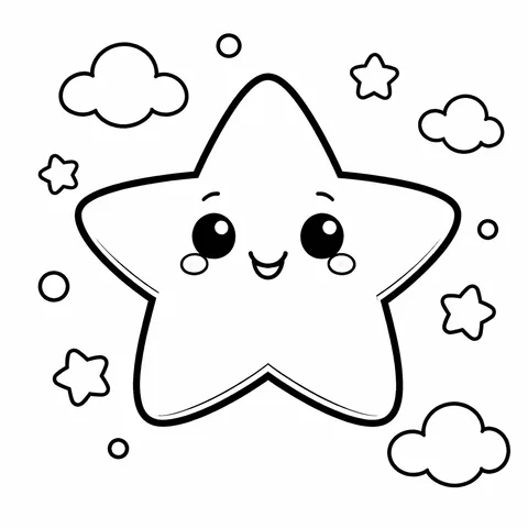 Easy Big Star, printable black and white coloring page