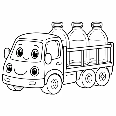Bottle Collection Truck, printable black and white coloring page