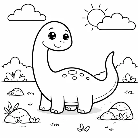 Brontosaurus, printable black and white coloring page