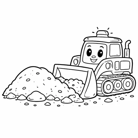 Bulldozer On Hill, printable black and white coloring page
