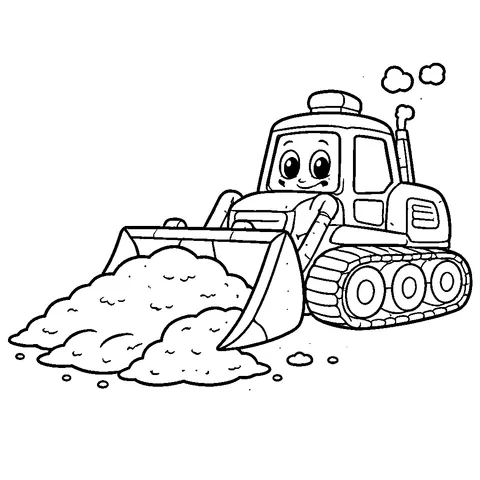 Bulldozer with Sand, printable black and white coloring page