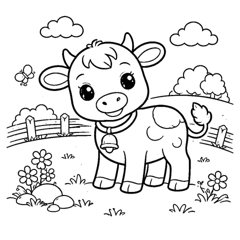 Calf with Bell, printable black and white coloring page