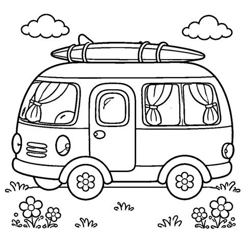 Camper Van, printable black and white coloring page
