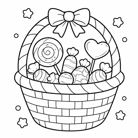 Candy Basket, printable black and white coloring page
