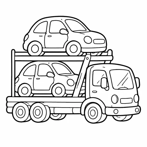 Car Carrier Truck, printable black and white coloring page
