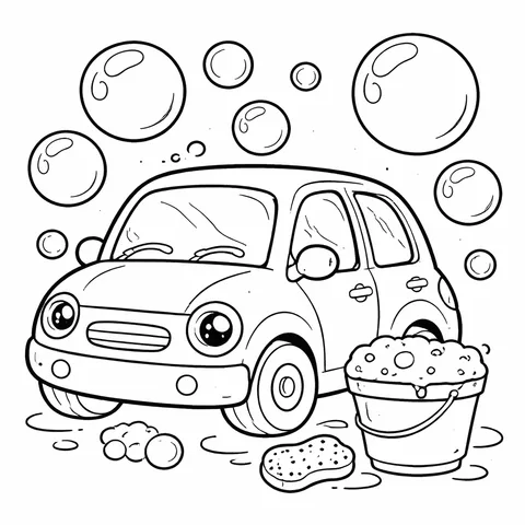 Car Washing Day, printable black and white coloring page