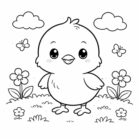 Baby Chick, printable black and white coloring page