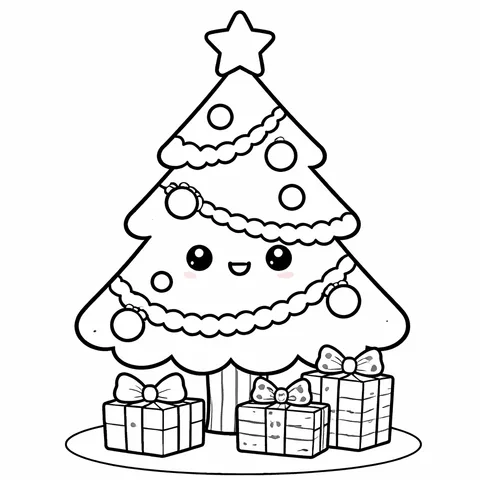 Christmas Tree, printable black and white coloring page