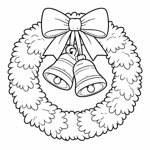 Christmas Wreath Bells, printable black and white coloring page