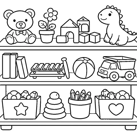Classroom Shelf, printable black and white coloring page
