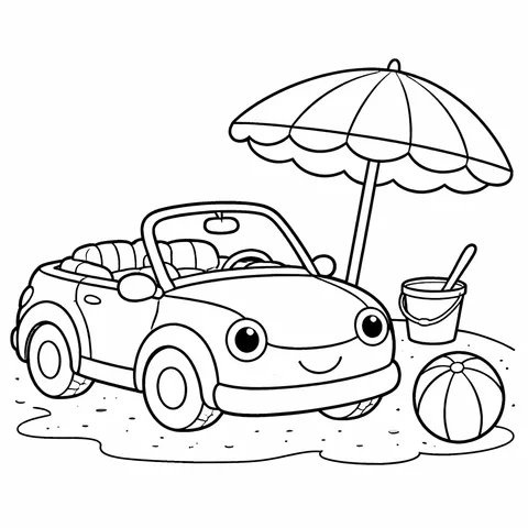 Convertible By The Seaside, printable black and white coloring page