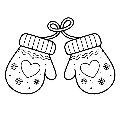 Cozy Mitten Pair, printable black and white coloring page