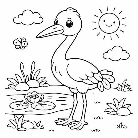 Crane, printable black and white coloring page