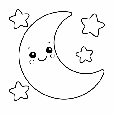 Crescent And Stars, printable black and white coloring page