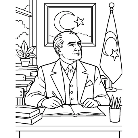 Cumhuriyet Ataturk, yazdırılabilir siyah beyaz boyama sayfası