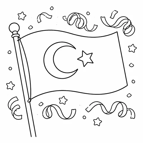 Cumhuriyet Bayrak, yazdırılabilir siyah beyaz boyama sayfası