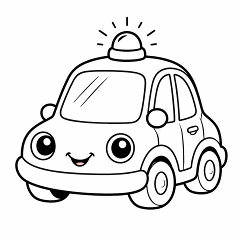 Cute Blue Car, printable black and white coloring page
