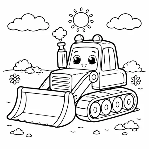 Cute Bulldozer, printable black and white coloring page