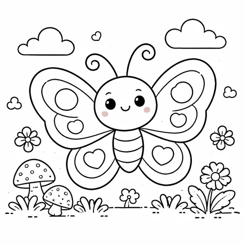 Cute Butterfly, printable black and white coloring page