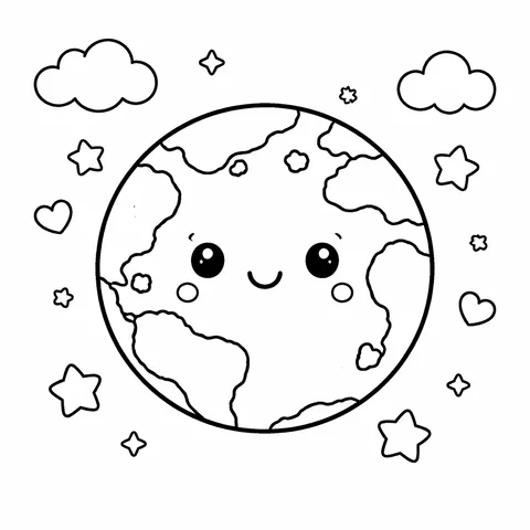 Cute Earth, printable black and white coloring page