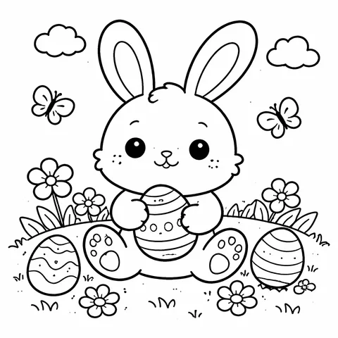 Cute Easter Bunny, printable black and white coloring page