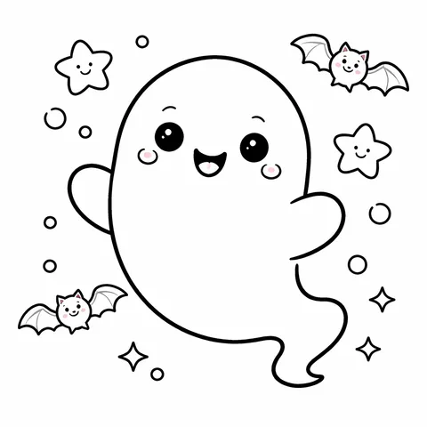 Cute Ghost, printable black and white coloring page