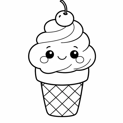 Cute Ice Cream, printable black and white coloring page