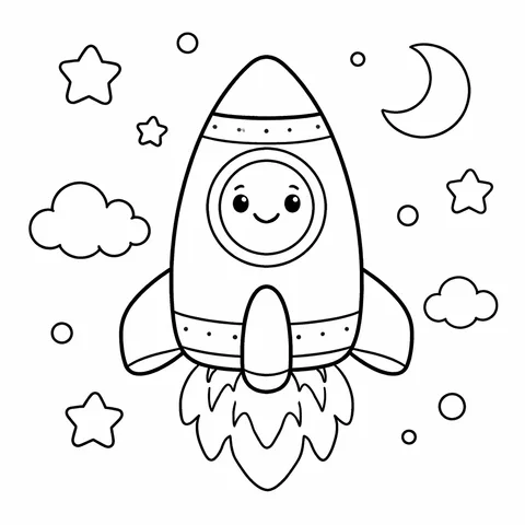 Cute Rocket, printable black and white coloring page